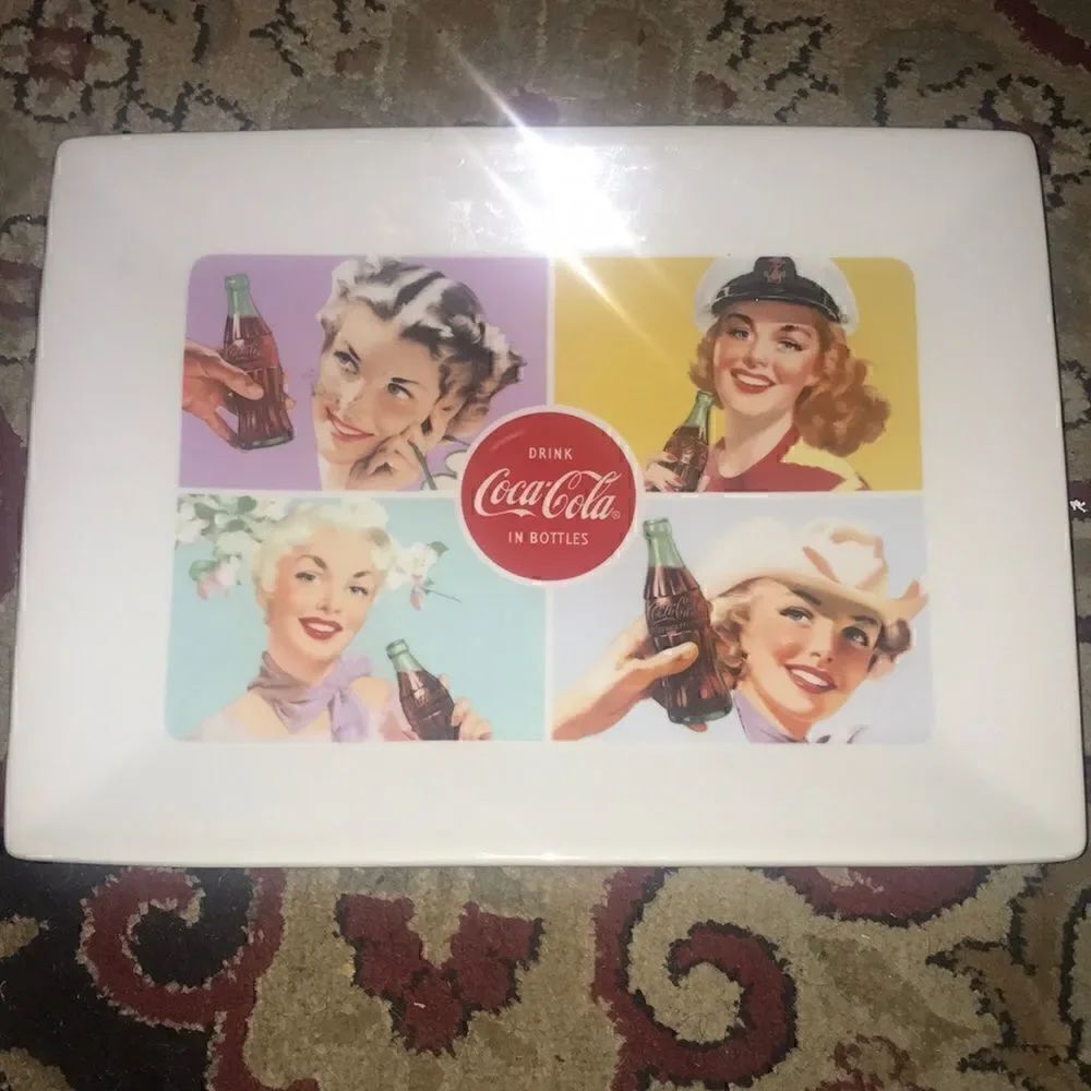 DRINK COCA-COLA IN BOTTLES Rectangle PLATTER Retro Girl Advertising